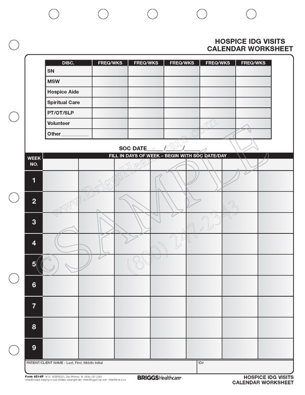 Hospice IDG Visits Calendar Worksheet